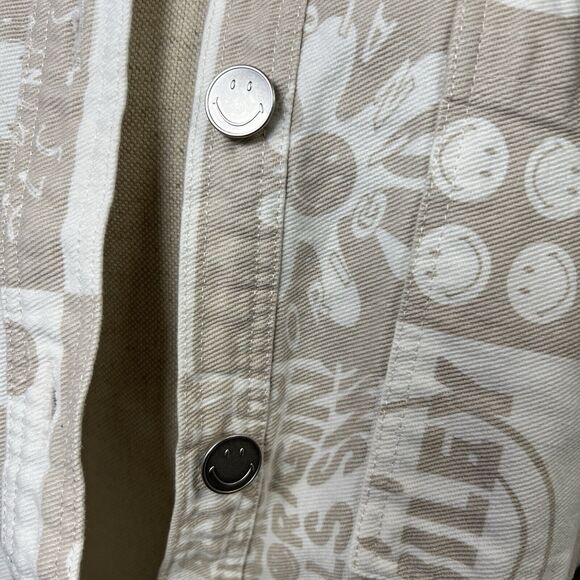 Smiley X H&M Womens XS Oversized Denim Shacket Shirt Beige White Button Up Smile - Picture 4 of 14